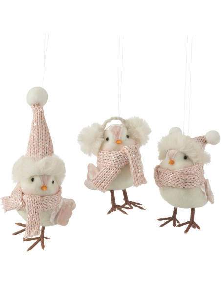 Suspension de Noël Oiseau en Polyester Rose (Lot de 3) - 1