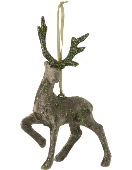 Suspension de Noël Renne en Velours Vert Gris Avec paillettes - 1