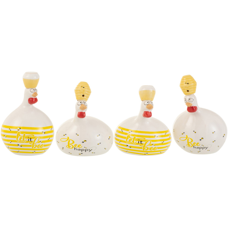 Statuette déco Poule Bee en Céramique Banc Jaune (Lot de 4) - 1
