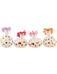 Statuette déco Poule Gerbera en Céramique Banc (Lot de 4) - 1