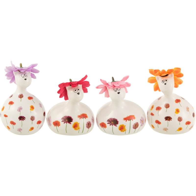 Statuette déco Poule Gerbera en Céramique Banc (Lot de 4) - 1