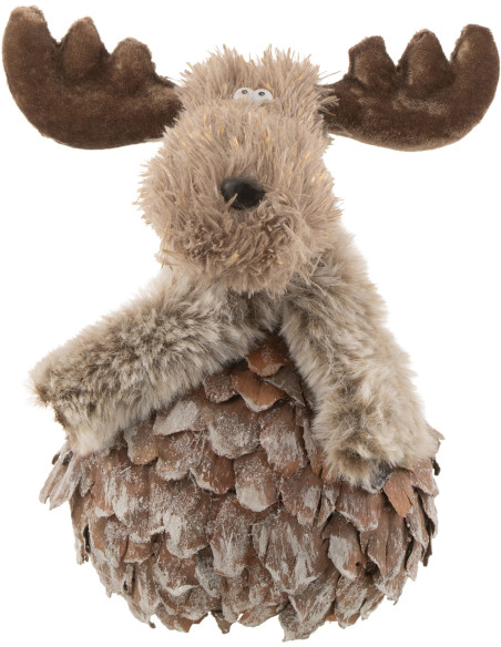 Décoration de Noël Renne Boule 15 cm en Pomme de pin Tissu Marron Gris - 1