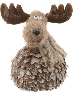 Décoration de Noël Renne Boule 20 cm en Pomme de pin Tissu Marron Gris - 1