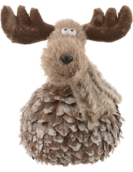 Décoration de Noël Renne Boule 20 cm en Pomme de pin Tissu Marron Gris - 1
