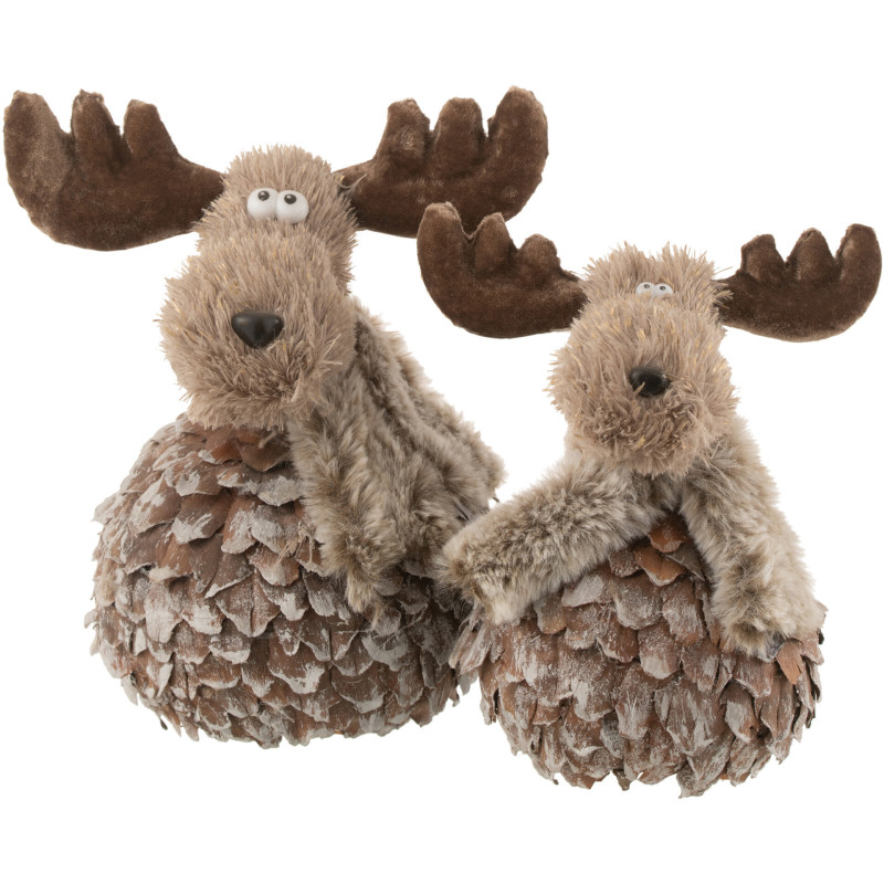 Décoration de Noël Renne Boule 20 cm en Pomme de pin Tissu Marron Gris - 2
