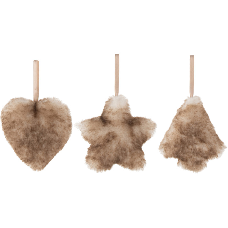Suspension de Noël Coeur Sapin Étoile en Tissu Beige (Lot de 3) J-Line - 1