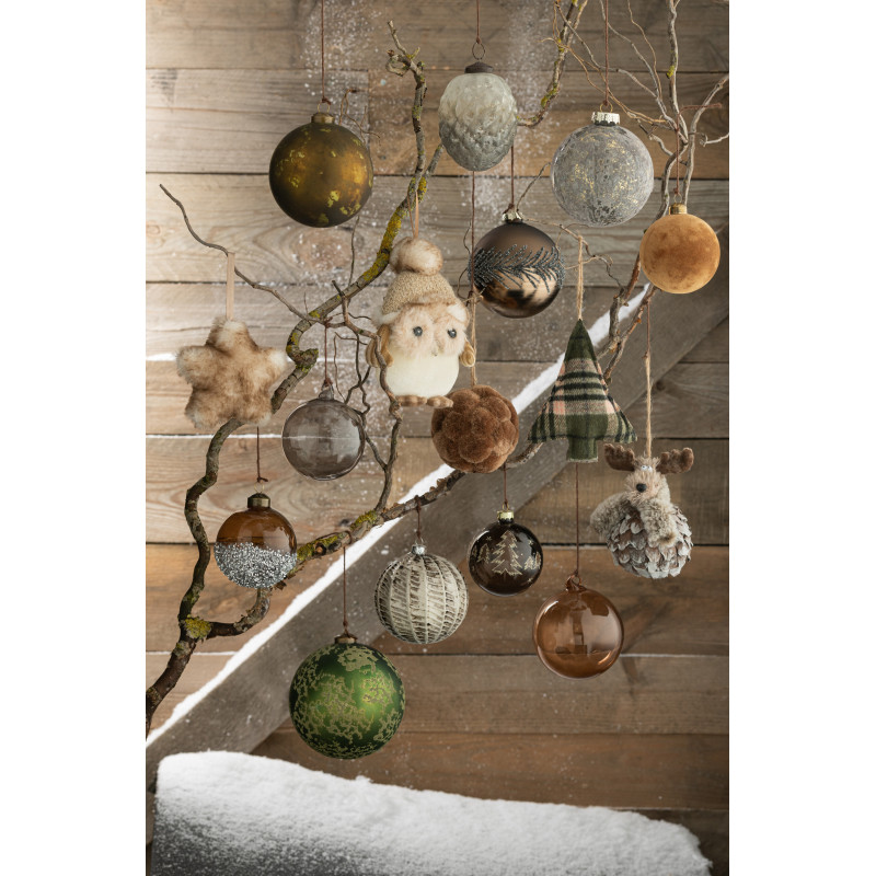 Suspension de Noël Coeur Sapin Étoile en Tissu Beige (Lot de 3) J-Line - 2