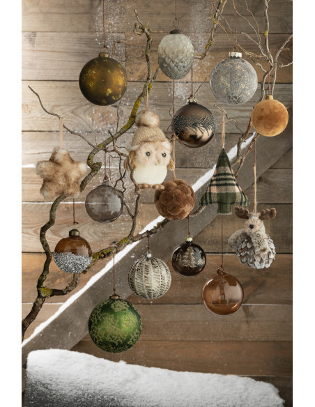 Suspension de Noël Coeur Sapin Étoile en Tissu Beige (Lot de 3) J-Line - 2