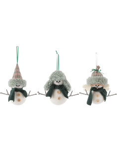 Suspension de Noël Bonhomme de neige en Tissu Vert Blanc (Lot de 3) - 1