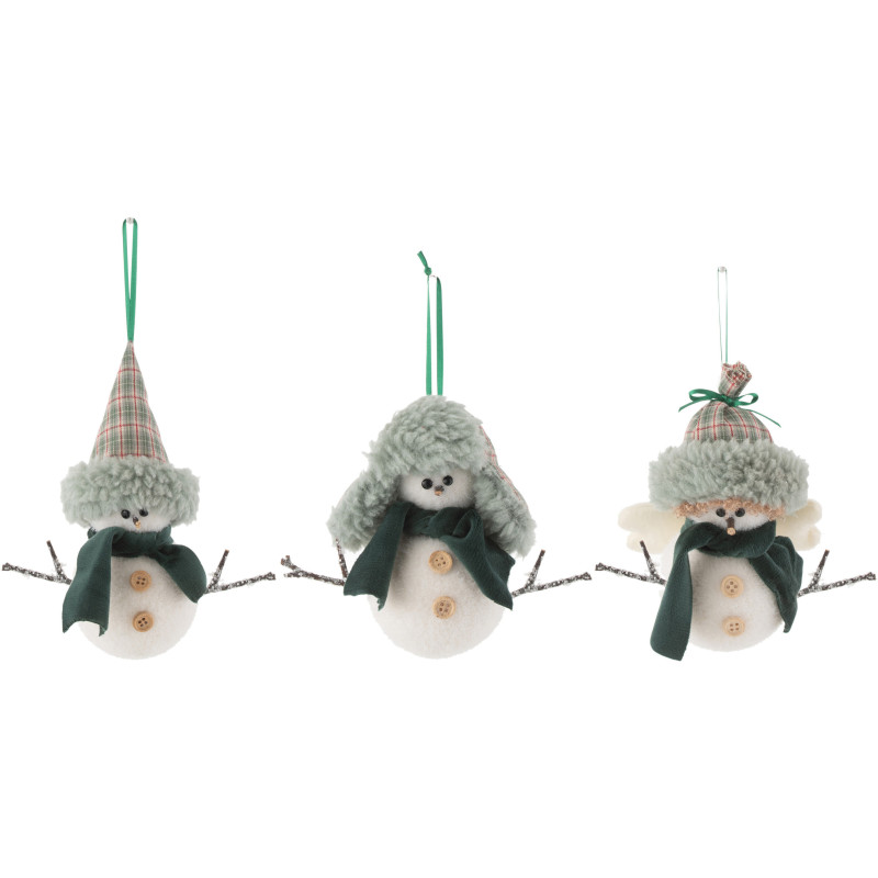 Suspension de Noël Bonhomme de neige en Tissu Vert Blanc (Lot de 3) - 1