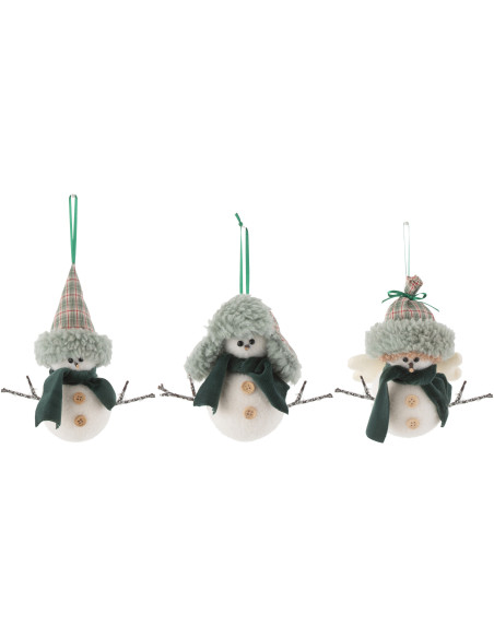 Suspension de Noël Bonhomme de neige en Tissu Vert Blanc (Lot de 3) - 1