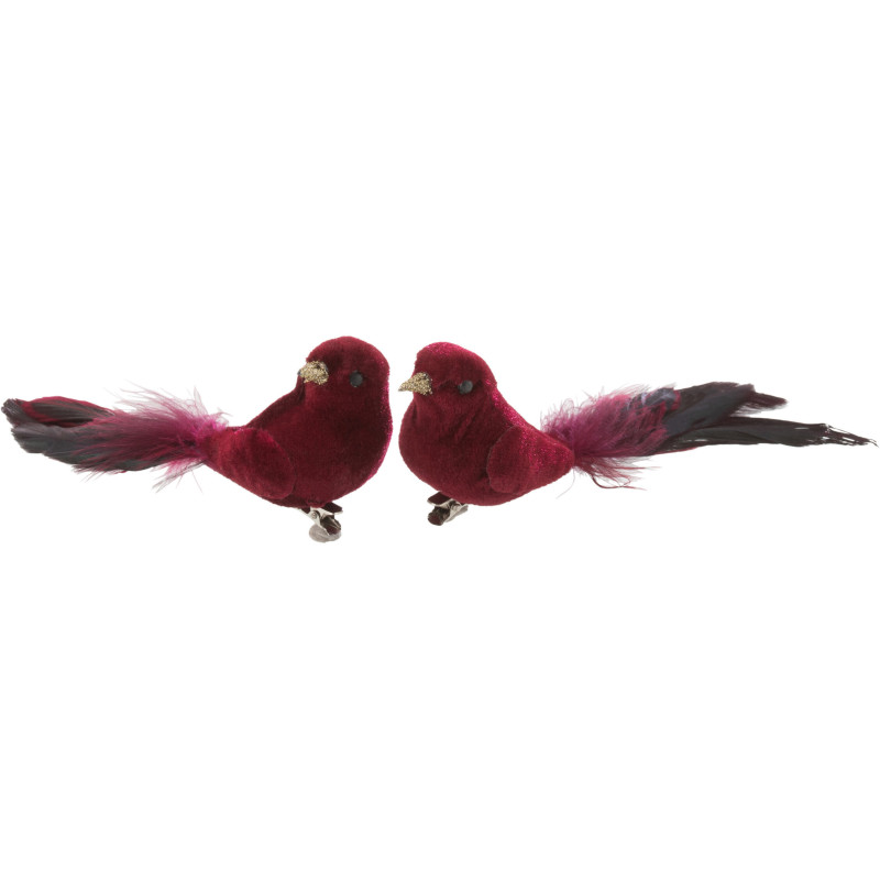 Décoration de Noël Oiseau à clipser en Plume Bordeaux (Lot de 2) - 1
