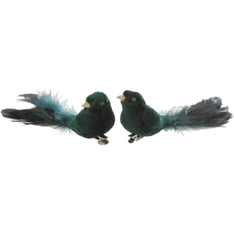 Décoration de Noël Oiseau à clipser en Plume Vert (Lot de 2) - 1