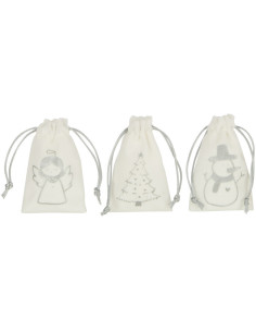Suspension de Noël Sacs cadeaux en Polyester Blanc Argenté Effet velours (Lot de 3) - 1