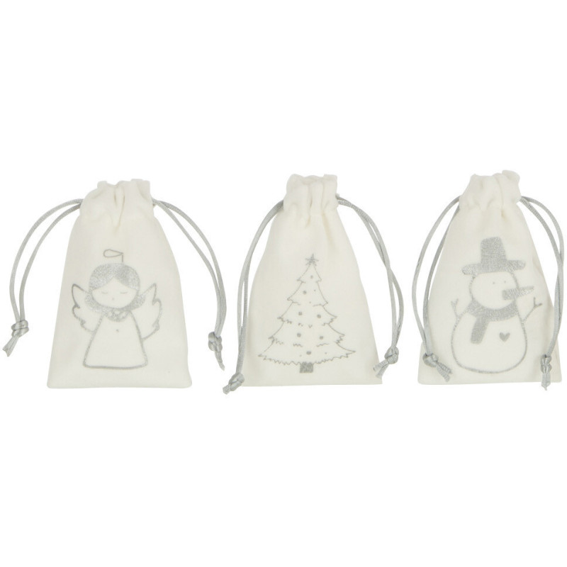 Suspension de Noël Sacs cadeaux en Polyester Blanc Argenté Effet velours (Lot de 3) - 1