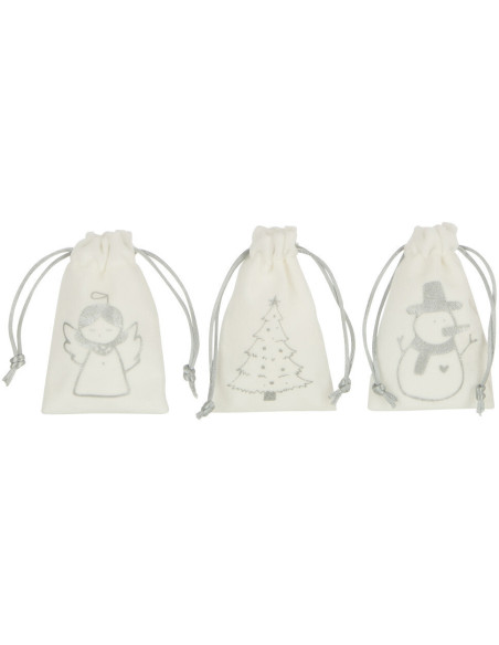 Suspension de Noël Sacs cadeaux en Polyester Blanc Argenté Effet velours (Lot de 3) - 1