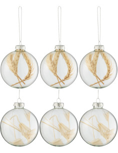 Boule de Noël en Verre Transparent Fleur séchée Naturel (Lot de 6) - 1