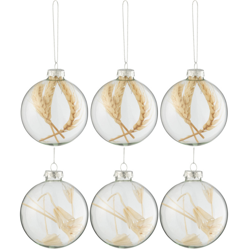 Boule de Noël en Verre Transparent Fleur séchée Naturel (Lot de 6) - 1
