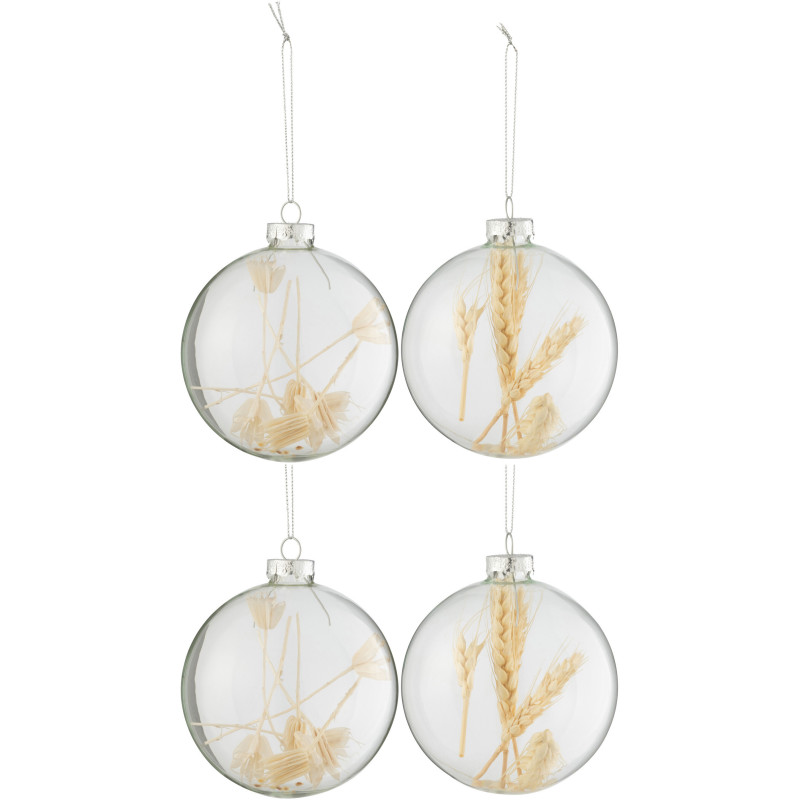 Boule de Noël en Verre Transparent Fleur séchée Naturel (Lot de 4) - 1