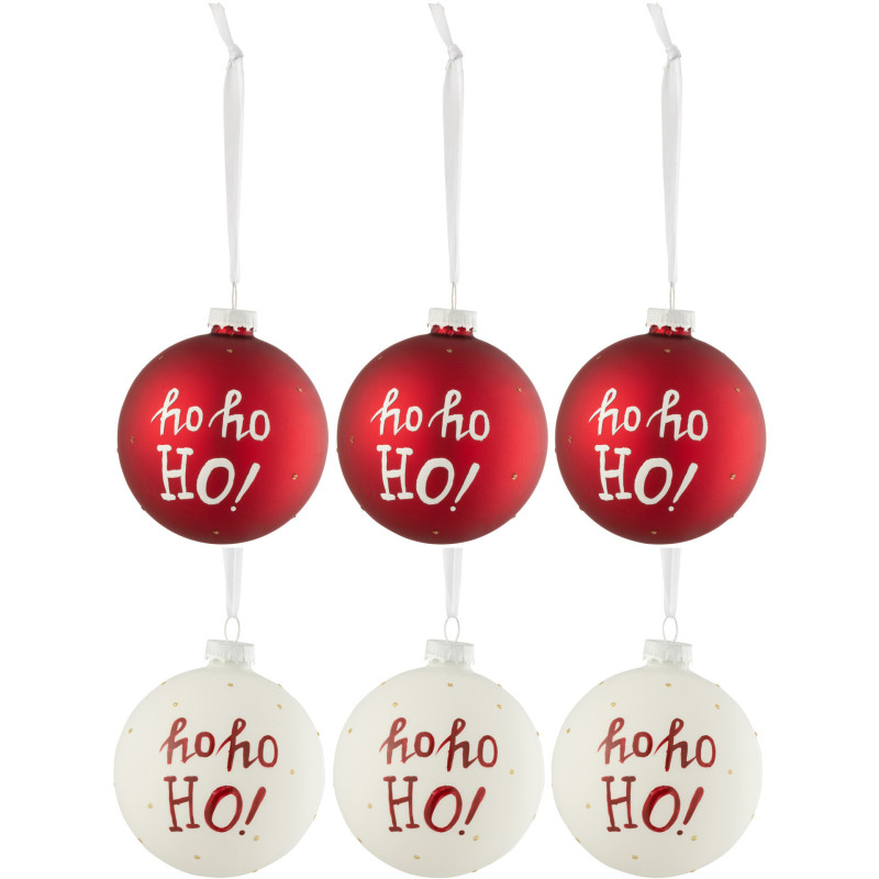 Boule de Noël en Verre Blanc Rouge Motif Ho ho ho ! (Lot de 6) - 1
