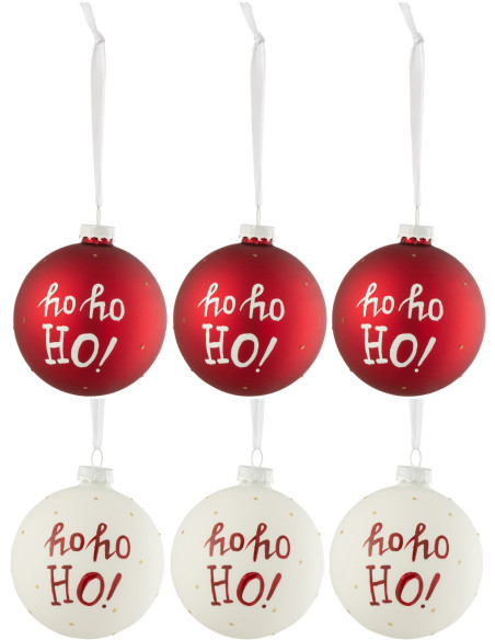 Boule de Noël en Verre Blanc Rouge Motif Ho ho ho ! (Lot de 6) - 1