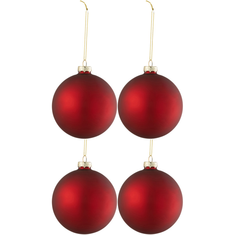 Boule de Noël en Verre Rouge Mat (Lot de 4) - 1