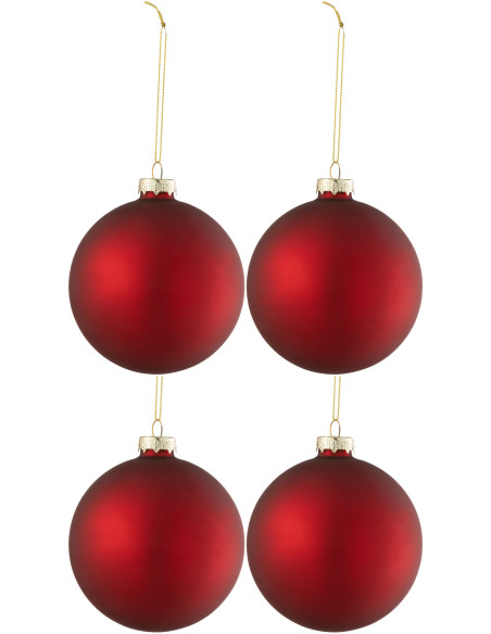Boule de Noël en Verre Rouge Mat (Lot de 4) - 1