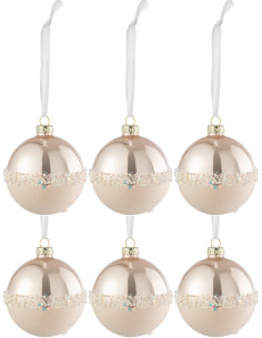 Boule de Noël en Verre Rose clair Sequin Mat et Brillant (Lot de 6) - 1