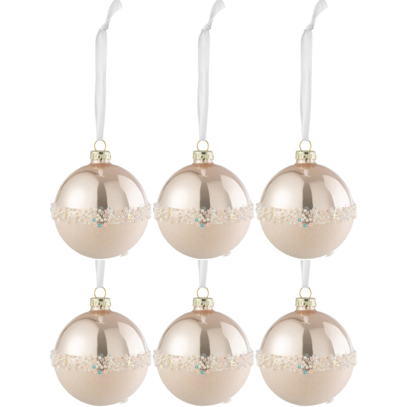 Boule de Noël en Verre Rose clair Sequin Mat et Brillant (Lot de 6) - 1