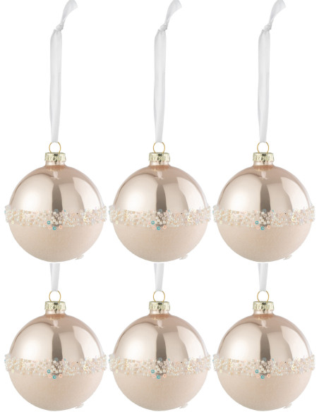 Boule de Noël en Verre Rose clair Sequin Mat et Brillant (Lot de 6) - 1