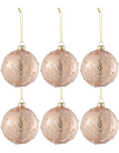 Boule de Noël en Verre Rose clair Paillette Argenté Brillant (Lot de 6) - 1