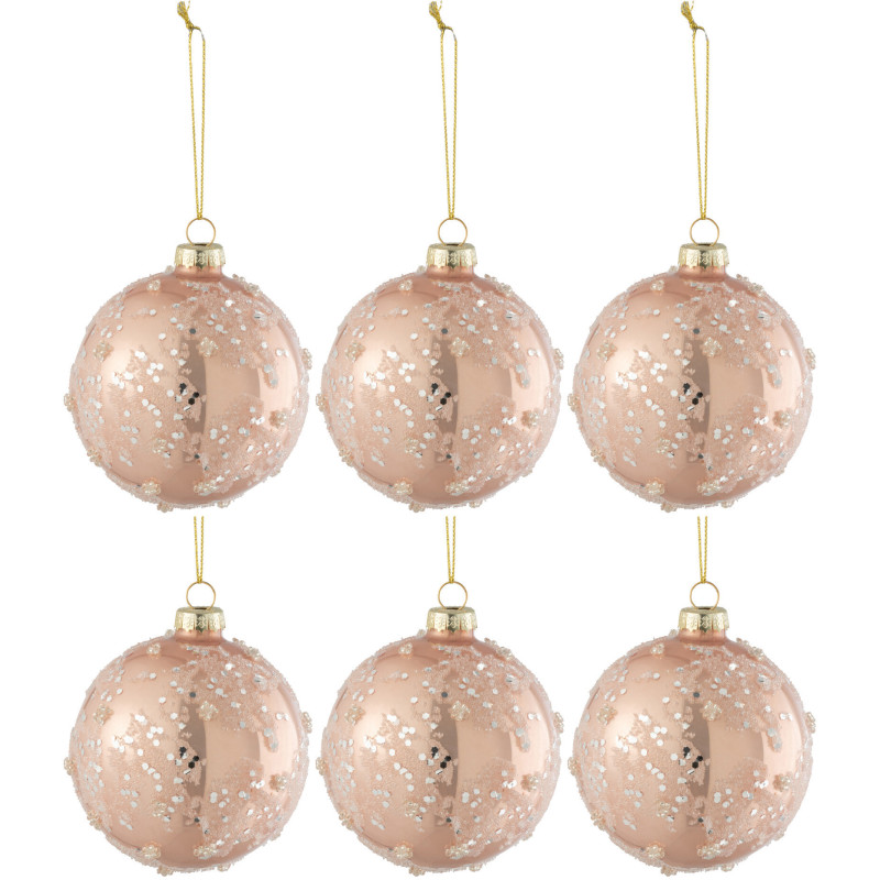 Boule de Noël en Verre Rose clair Paillette Argenté Brillant (Lot de 6) - 1