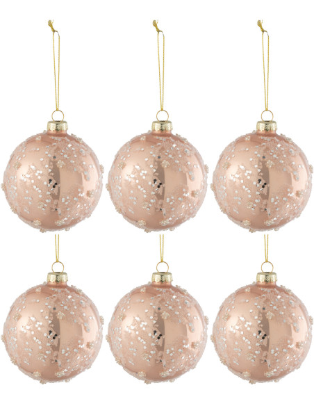 Boule de Noël en Verre Rose clair Paillette Argenté Brillant (Lot de 6) - 1