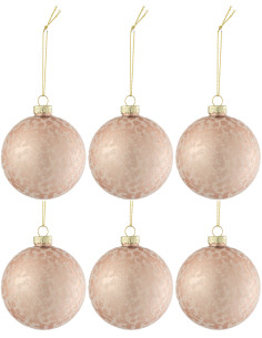 Boule de Noël en Verre Rose clair Effet givré (Lot de 6) - 1
