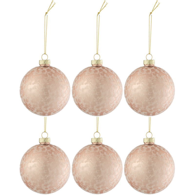 Boule de Noël en Verre Rose clair Effet givré (Lot de 6) - 1