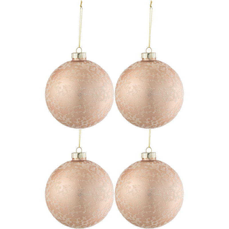 Boule de Noël XL en Verre Rose clair Effet givré (Lot de 4) - 1