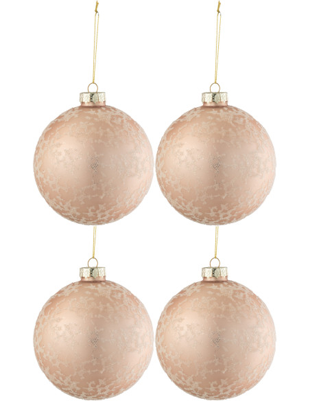 Boule de Noël XL en Verre Rose clair Effet givré (Lot de 4) - 1