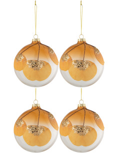 Boule de Noël en Verre Ocre Transparent Avec feuilles séchées (Lot de 4) - 1