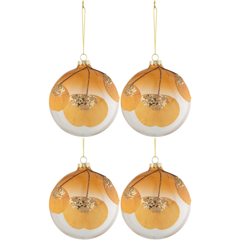 Boule de Noël en Verre Ocre Transparent Avec feuilles séchées (Lot de 4) - 1