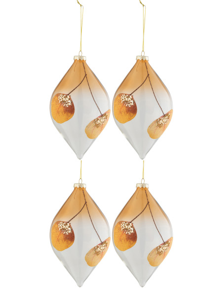 Boule de Noël Goutte en Verre Ocre Transparent Avec feuilles séchées (Lot de 4) - 1