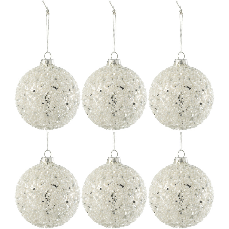 Boule de Noël en Verre Perle Blanc Paillette Argenté (Lot de 6) - 1