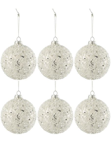 Boule de Noël en Verre Perle Blanc Paillette Argenté (Lot de 6) - 1