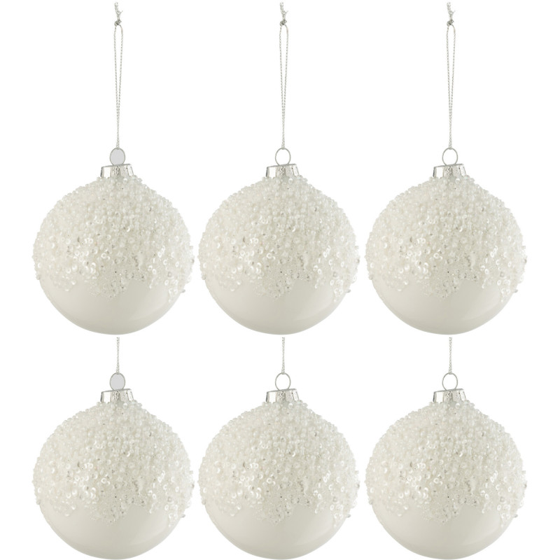 Boule de Noël en Verre Blanc Effet givré (Lot de 6) - 1