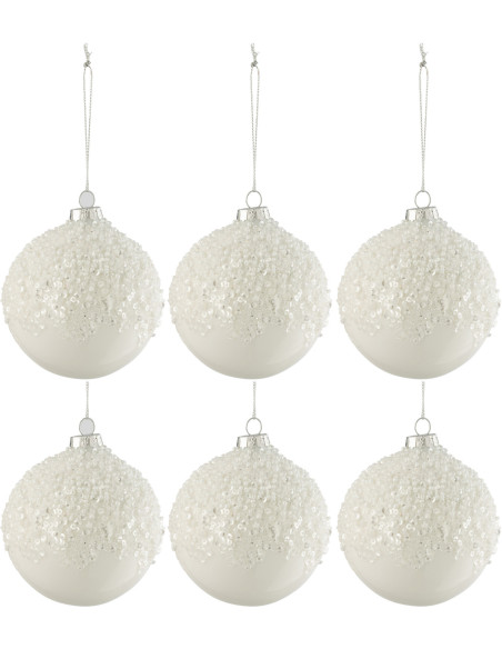 Boule de Noël en Verre Blanc Effet givré (Lot de 6) - 1