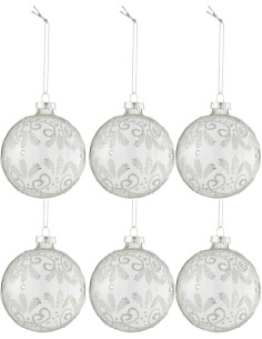 Boule de Noël en Verre Transparent Motif argenté (Lot de 6) - 1