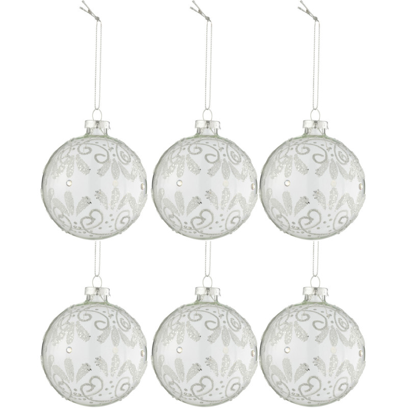Boule de Noël en Verre Transparent Motif argenté (Lot de 6) - 1