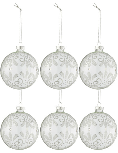 Boule de Noël en Verre Transparent Motif argenté (Lot de 6) - 1