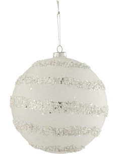 Boule de Noël XXL en Verre Blanc Paillette Argenté Motif lignes - 1