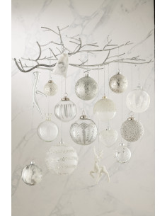 Boule de Noël XXL en Verre Blanc Paillette Argenté Motif lignes J-Line - 2