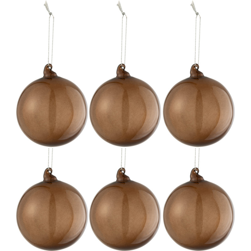 Boule de Noël en Verre Transparent Marron foncé (Lot de 6) J-Line - 1